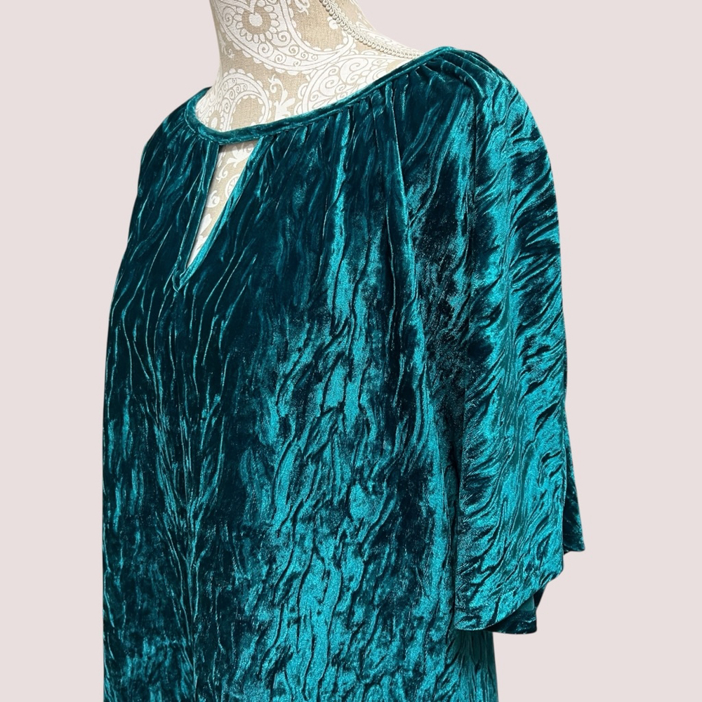 Beautiful Lawrence Zarian Teal Crushed Velvet Blouse Top Women’s Large - Picture 10 of 15